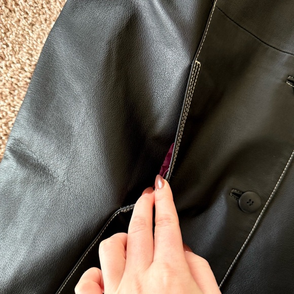 Kim Rogers Women Black 90s Western Genuine Leather Trench Coat Size L Vintage - Picture 6 of 9